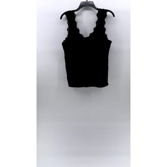 RIVER ISLAND Women's Black Wide-Rib Lace-Trim V-Neck Tank Top SZ 12 - Picture 1 of 11